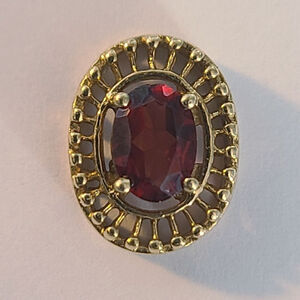 Vintage Richard Klein 10K Yellow Gold Garnet Oval Slide Charm